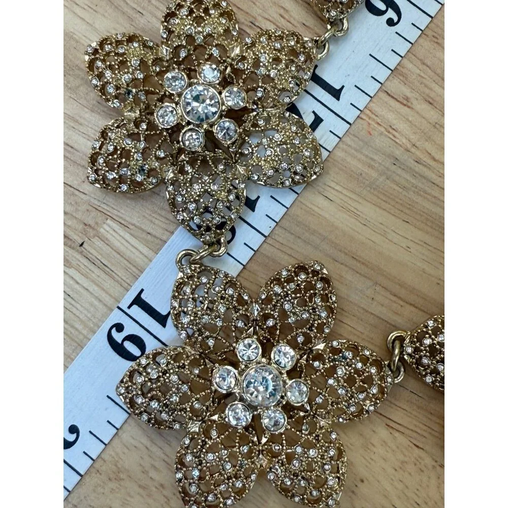 Ann Taylor Gold-Tone Floral Statement Necklace With Crystal Accents Adjustable C - Picture 7 of 11